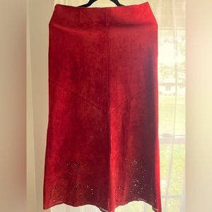 Gorgeous vintage ankle length red leather skirt.
